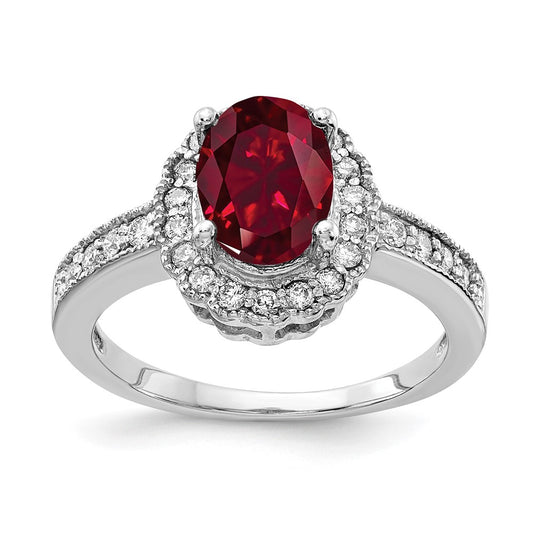 14k White Gold 8x6mm Oval Created Ruby A Real Diamond ring