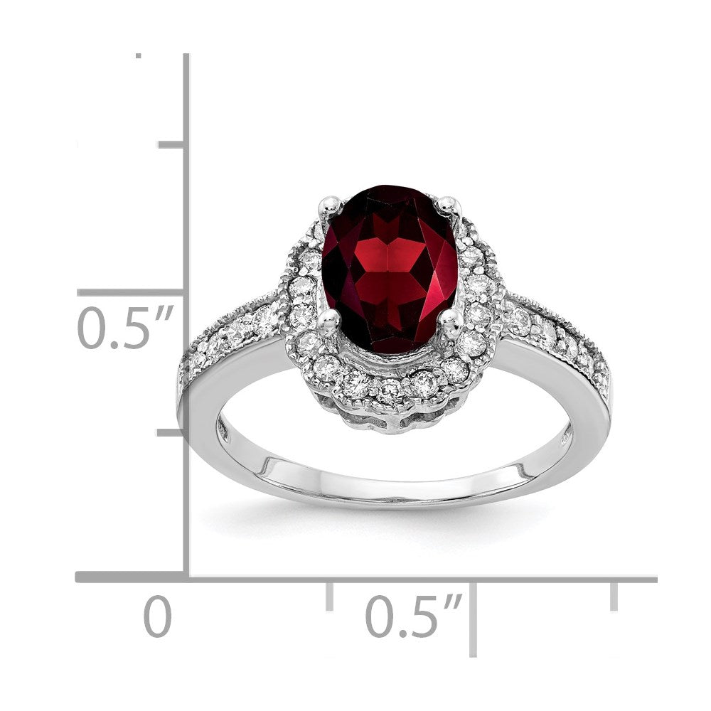 14k White Gold 8x6mm Oval Garnet Checker VS Real Diamond ring