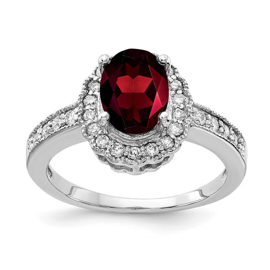 14k White Gold 8x6mm Oval Garnet VS Real Diamond ring