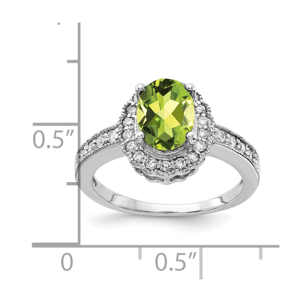 14k White Gold 8x6mm Oval Peridot VS Real Diamond ring