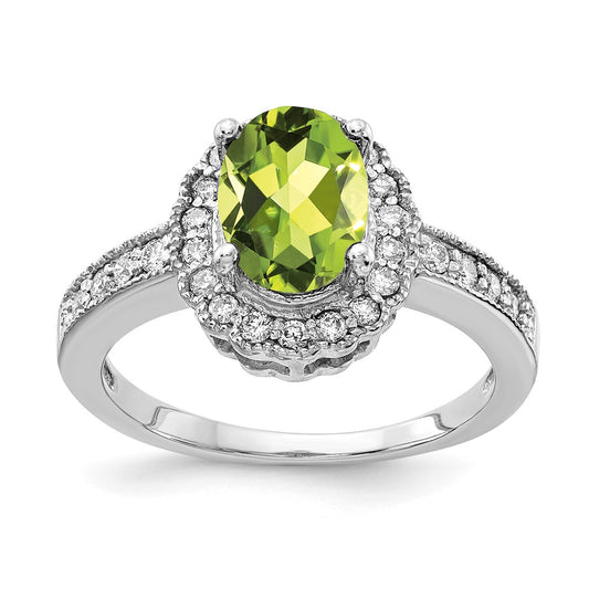 14k White Gold 8x6mm Oval Peridot AAA Real Diamond ring