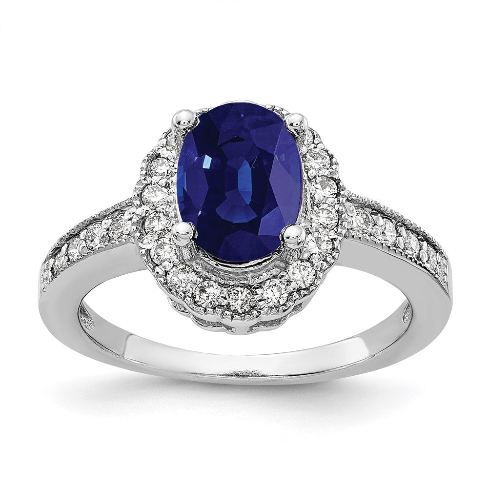 14k White Gold 8x6mm Oval Sapphire VS Real Diamond ring