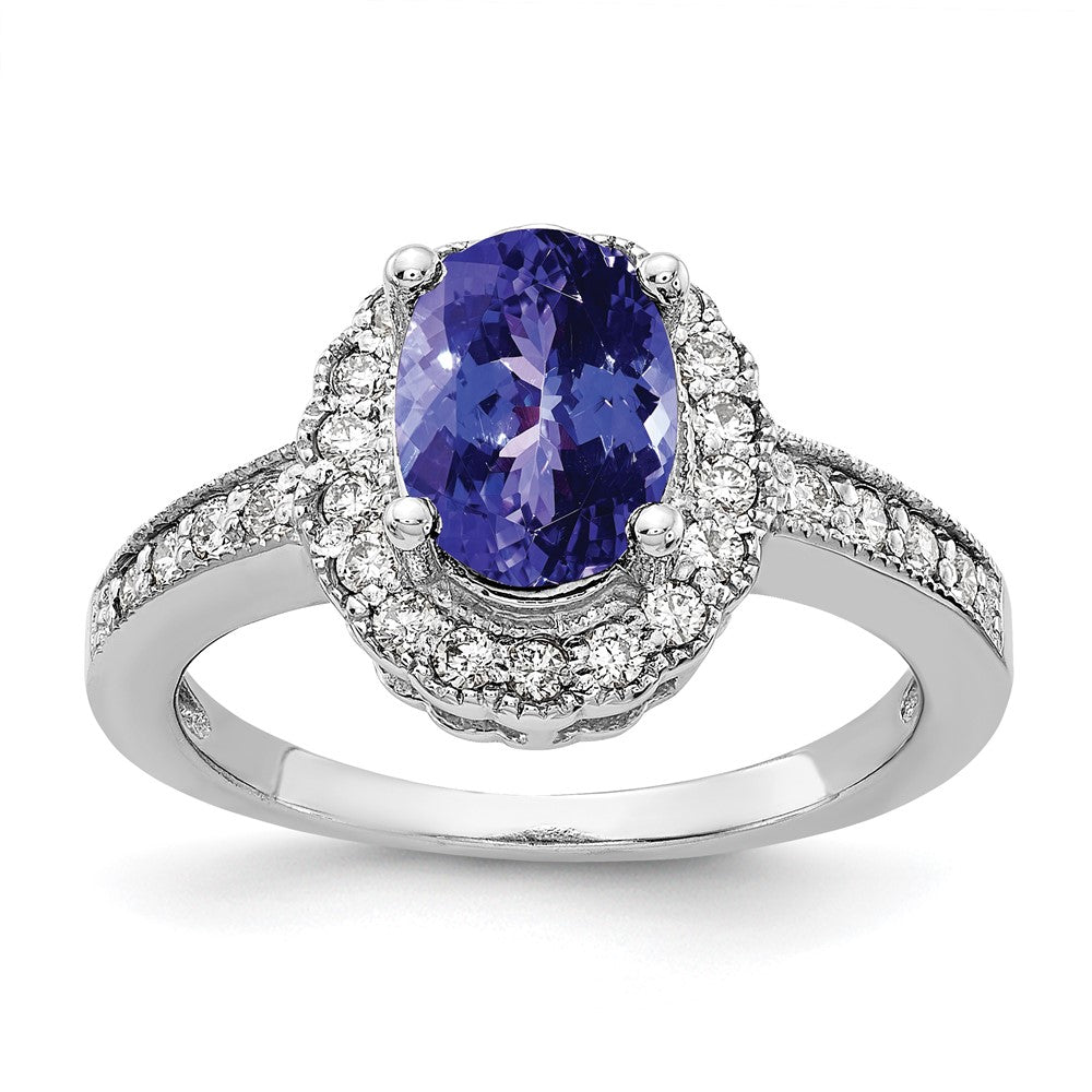 14k White Gold 8x6mm Oval Tanzanite AA Diamond ring