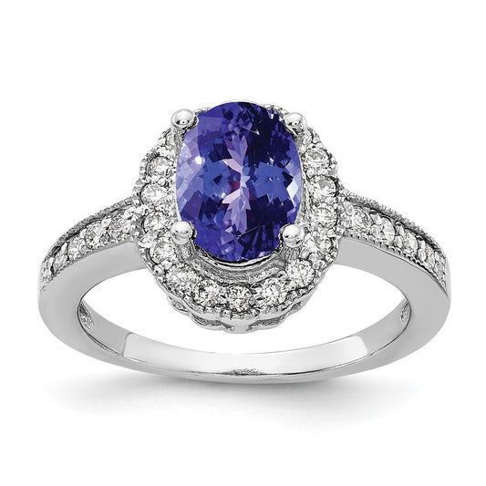 14k White Gold 8x6mm Oval Tanzanite VS Diamond ring