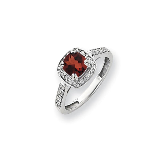 14k White Gold 6mm Garnet AA Real Diamond ring