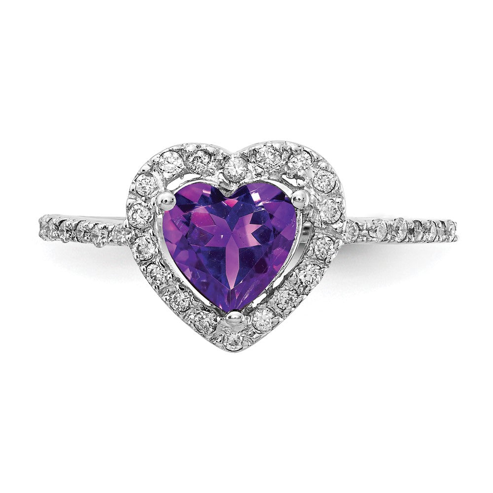 14k White Gold 6mm Heart Amethyst AA Real Diamond ring