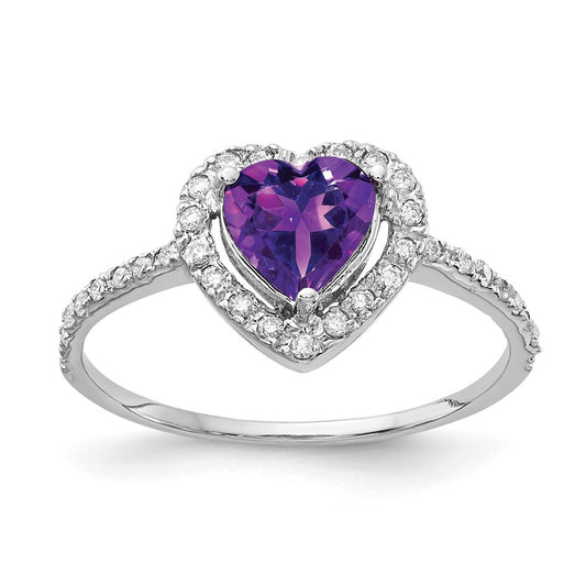 14k White Gold 6mm Heart Amethyst A Real Diamond ring