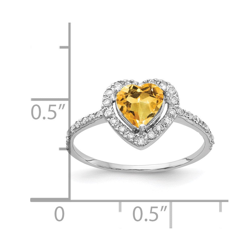 14k White Gold 6mm Heart Citrine A Real Diamond ring