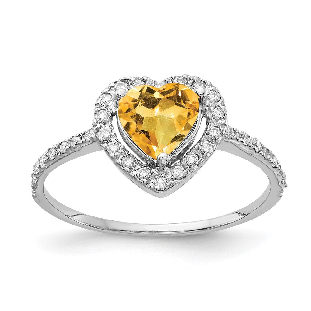 14k White Gold 6mm Heart Citrine A Real Diamond ring