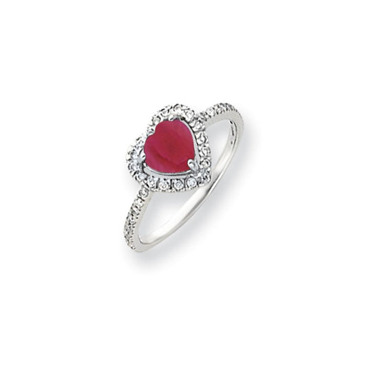 14k White Gold 6mm Heart Created Ruby A Real Diamond ring