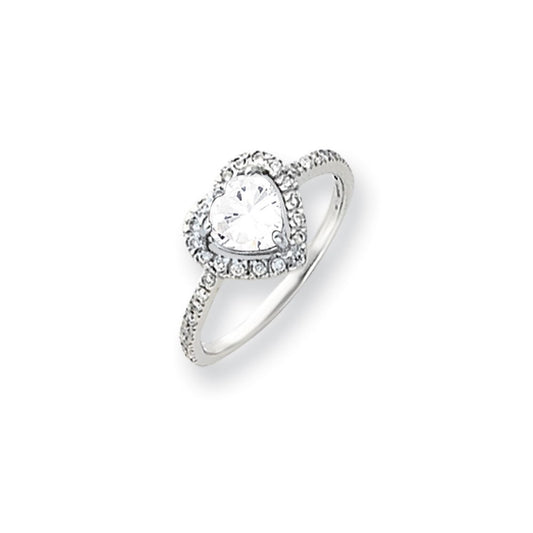 14k White Gold 6mm Heart Cubic Zirconia AA Real Diamond ring