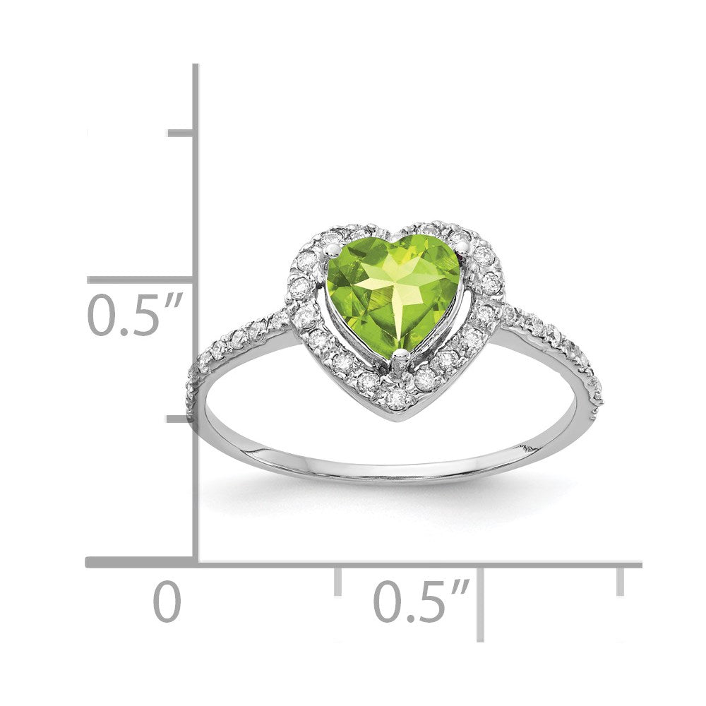 14k White Gold 6mm Heart Peridot VS Real Diamond ring