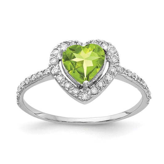 14k White Gold 6mm Heart Peridot AAA Real Diamond ring