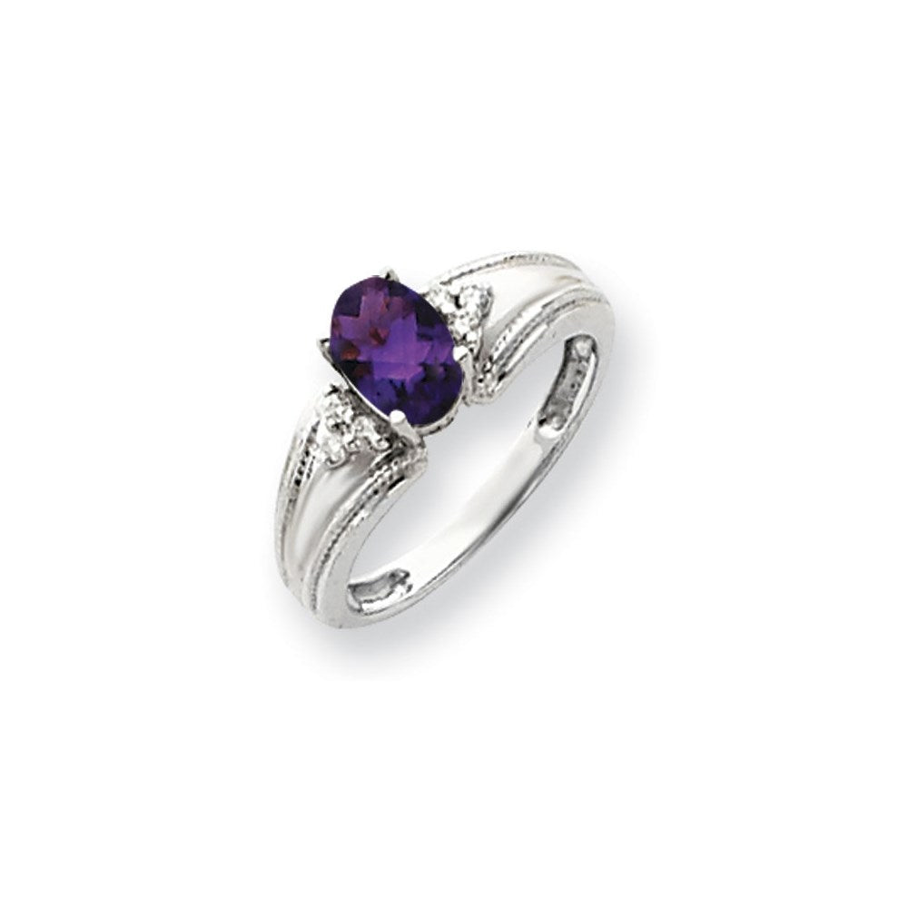 14k White Gold 7x5mm Oval Amethyst Checker VS Diamond ring