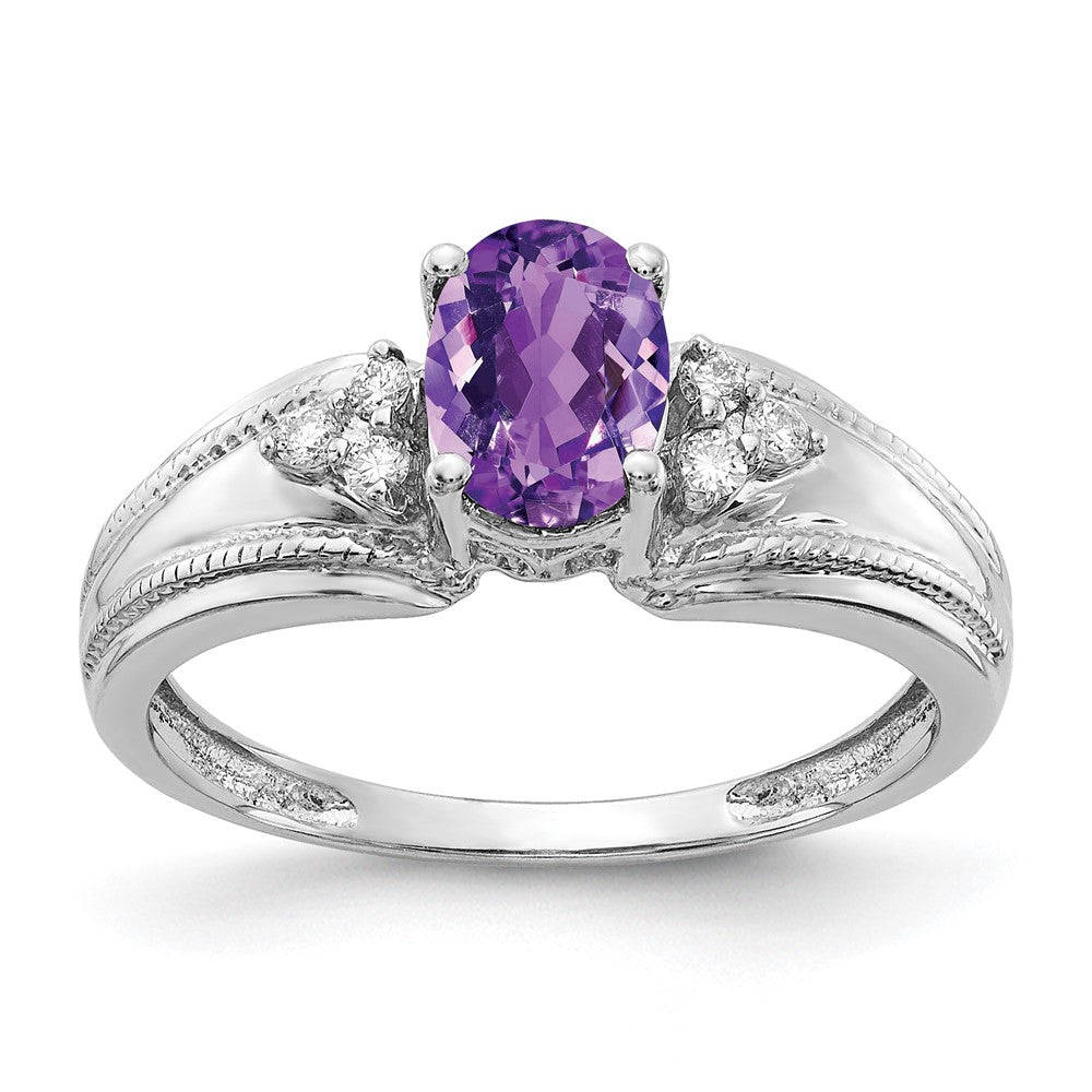 14k White Gold 7x5mm Oval Amethyst VS Diamond ring