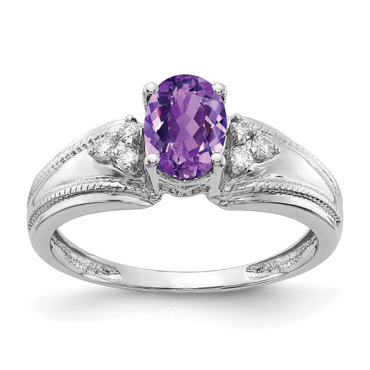 14k White Gold 7x5mm Oval Amethyst AAA Diamond ring