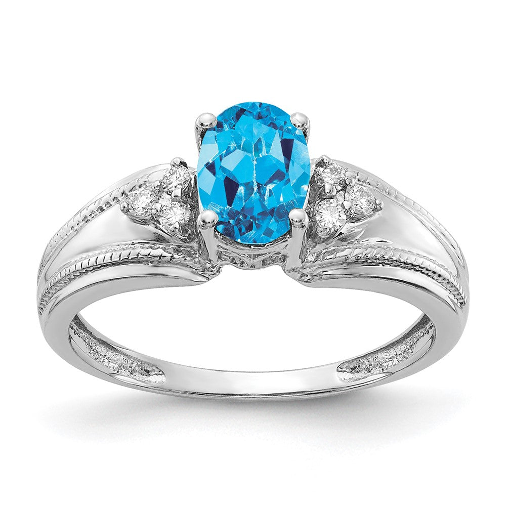 14k White Gold 7x5mm Oval Blue Topaz VS Diamond ring