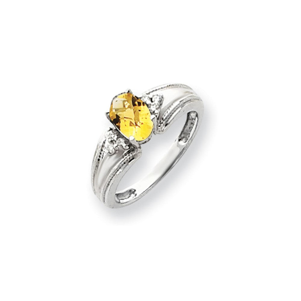 14k White Gold 7x5mm Oval Citrine Checker A Diamond ring