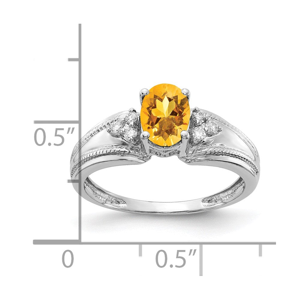 14k White Gold 7x5mm Oval Citrine AA Diamond ring