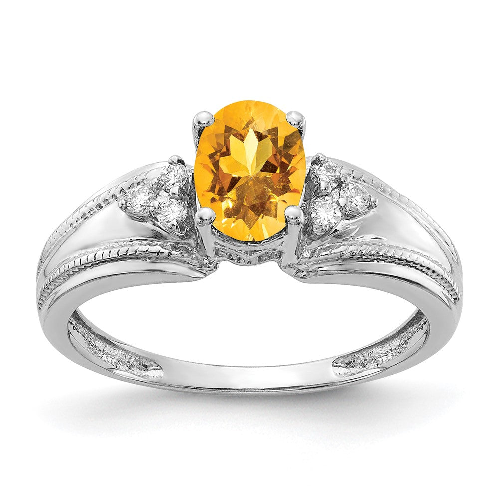 14k White Gold 7x5mm Oval Citrine VS Diamond ring