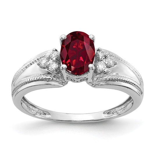 14k White Gold 7x5mm Oval Created Ruby A Real Diamond ring