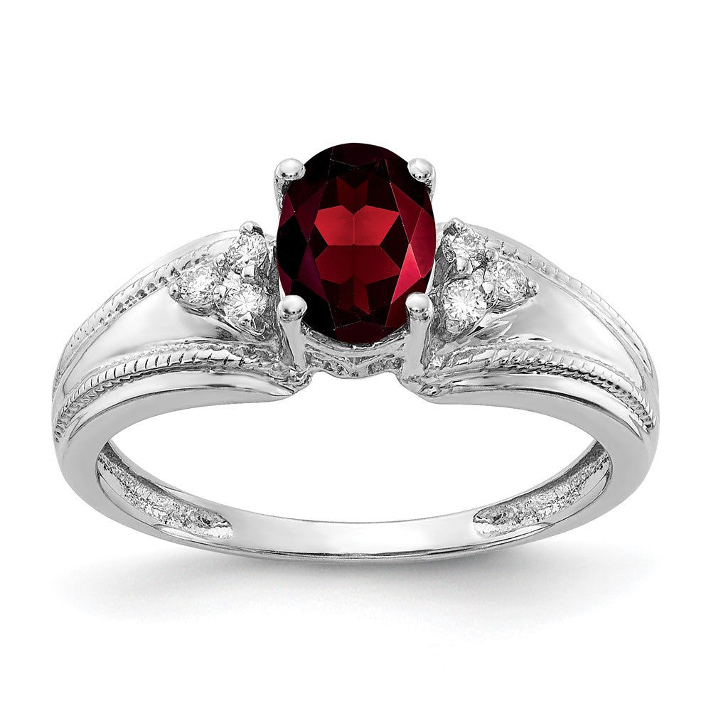 14k White Gold 7x5mm Oval Garnet A Real Diamond ring