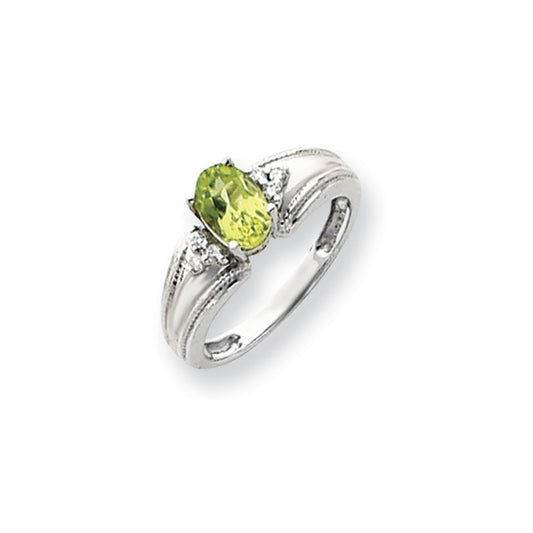 14k White Gold 7x5mm Oval Peridot Checker A Diamond ring