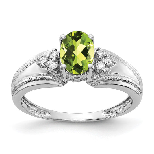 14k White Gold 7x5mm Oval Peridot A Real Diamond ring