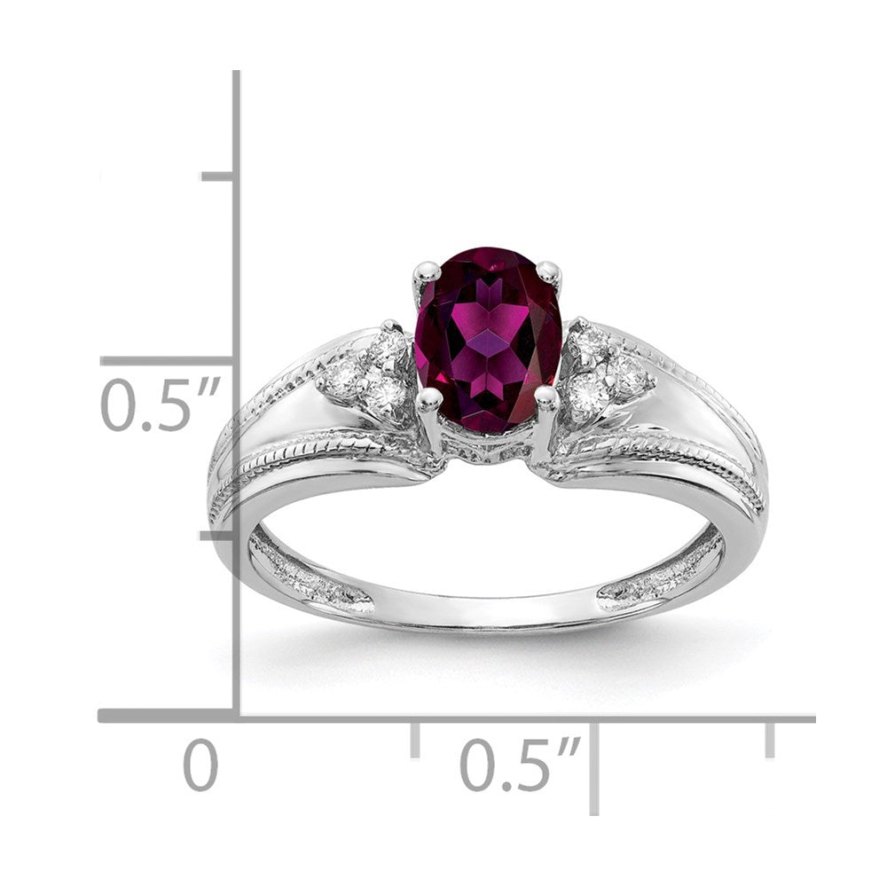 14k White Gold 7x5mm Oval Rhodolite Garnet VS Diamond ring