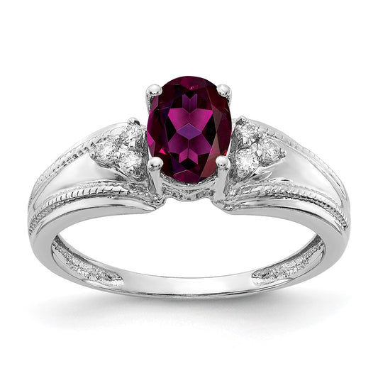 14k White Gold 7x5mm Oval Rhodolite Garnet AA Diamond ring