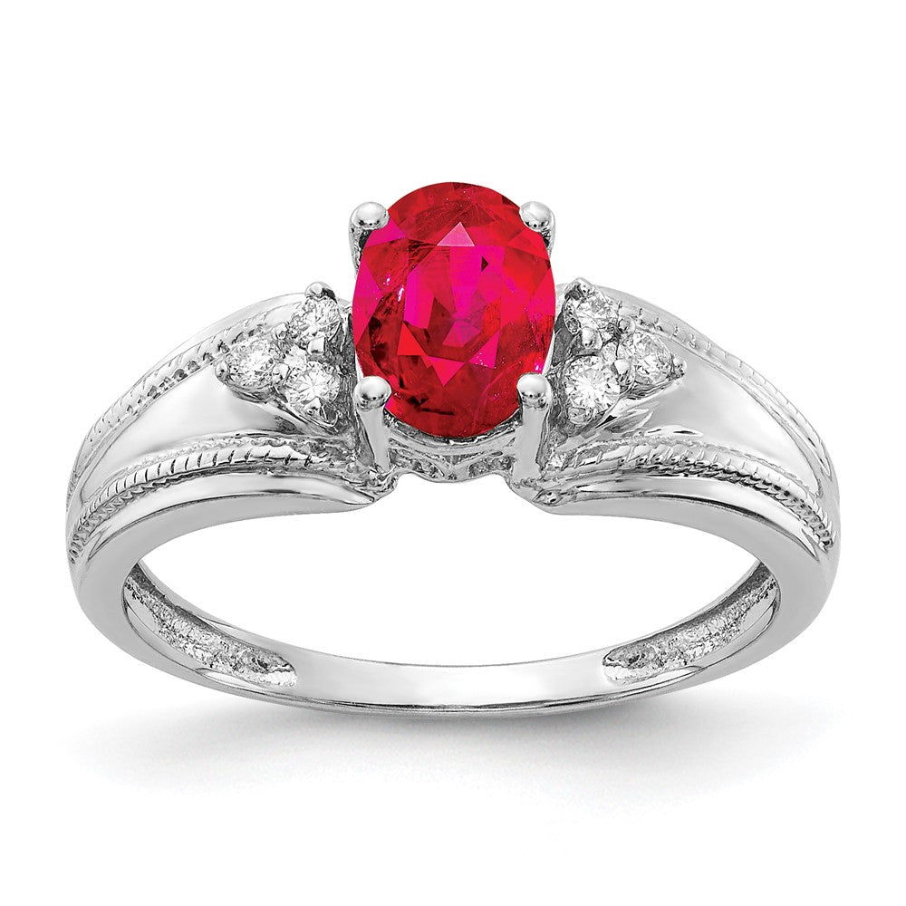 14k White Gold 7x5mm Oval Ruby A Real Diamond ring