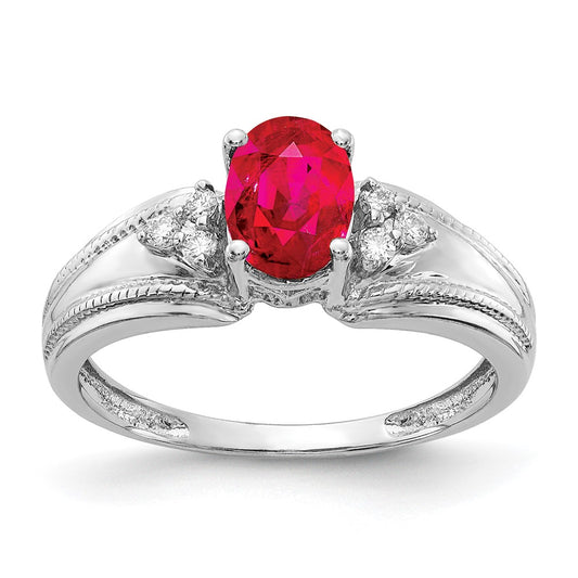 14k White Gold 7x5mm Oval Ruby A Real Diamond ring