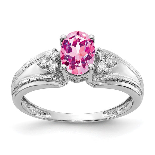 14k White Gold 7x5mm Oval Pink Sapphire A Real Diamond ring