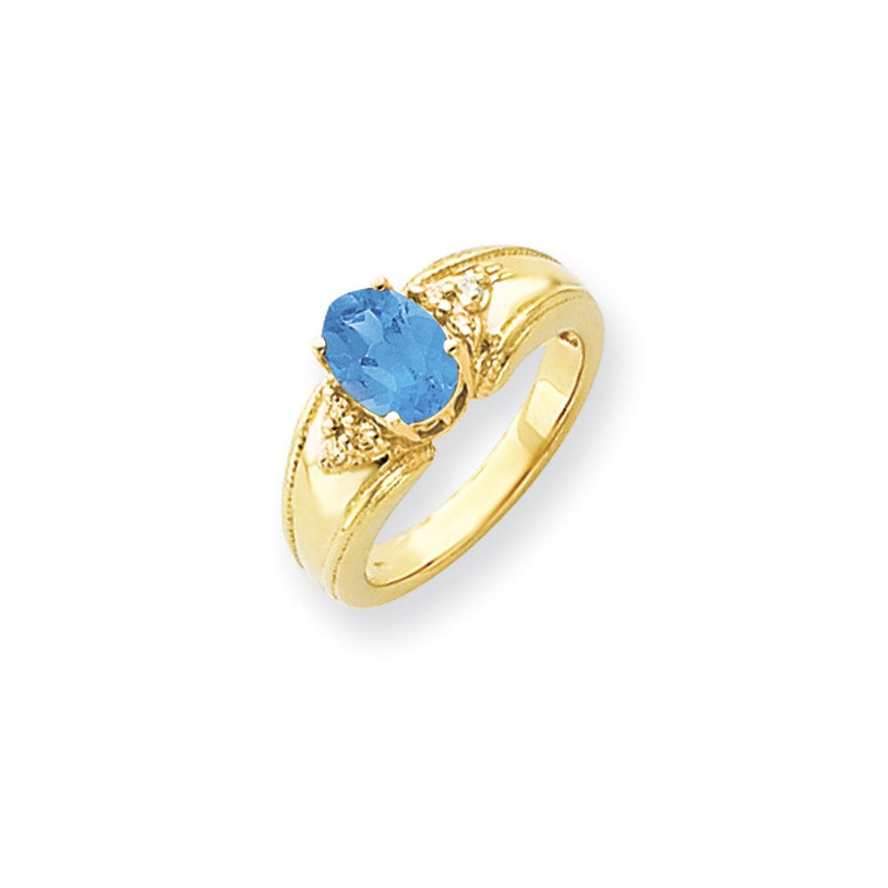 14k Yellow Gold 8x6mm Oval Blue Topaz Checker AAA Diamond ring