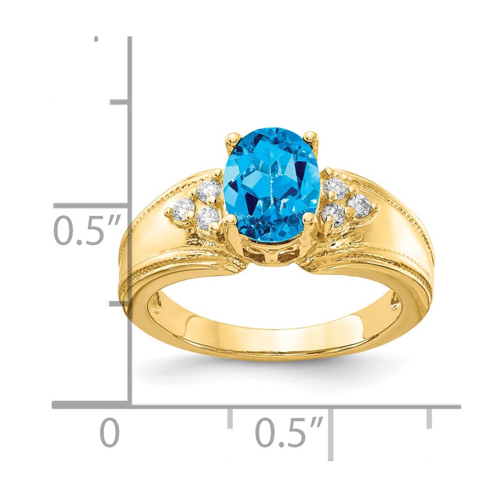 14k Yellow Gold 8x6mm Oval Blue Topaz AA Diamond ring