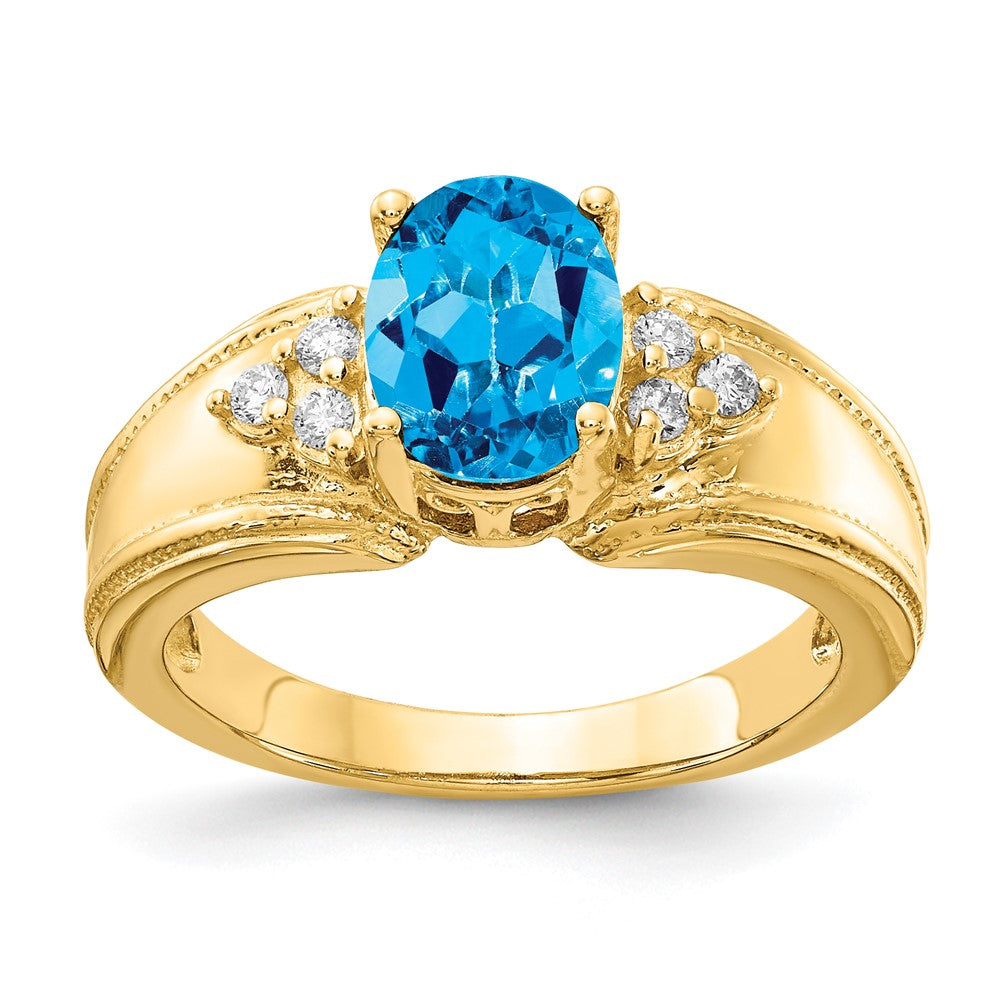 14k Yellow Gold 8x6mm Oval Blue Topaz VS Diamond ring