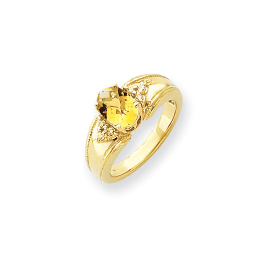 14k Yellow Gold 8x6mm Oval Citrine Checker A Diamond ring