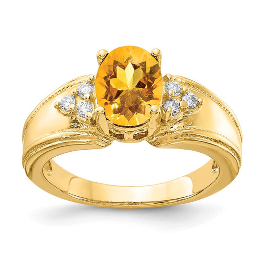 14k Yellow Gold 8x6mm Oval Citrine VS Diamond ring