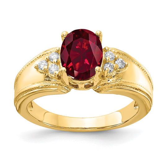 14K Yellow Gold 8x6mm Oval Created Ruby A Real Diamond ring