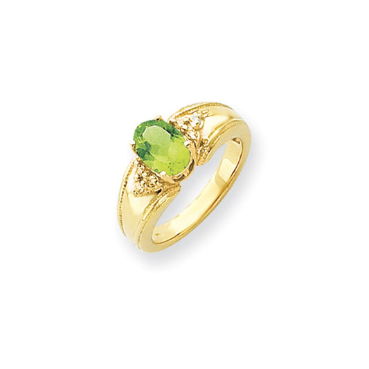 14k Yellow Gold 8x6mm Oval Peridot Checker VS Diamond ring