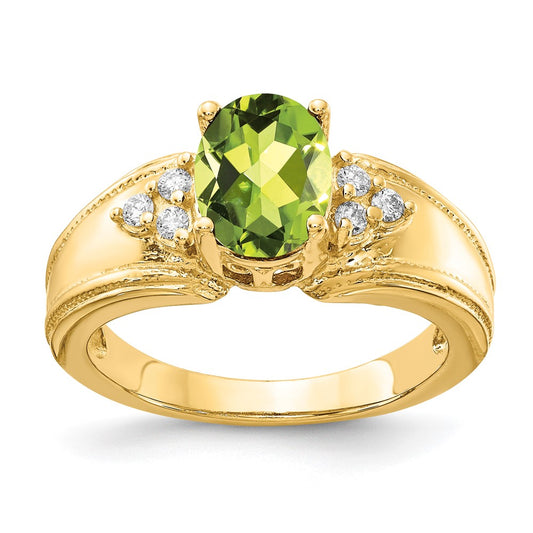 14k Yellow Gold 8x6mm Oval Peridot VS Diamond ring