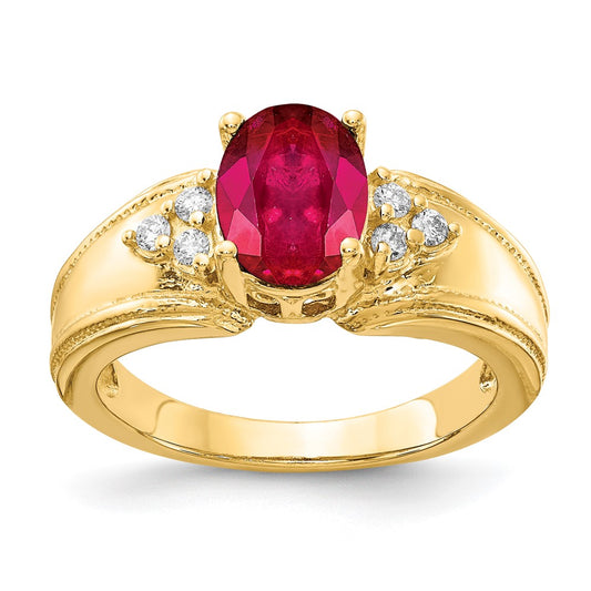 14K Yellow Gold 8x6mm Oval Ruby A Real Diamond ring