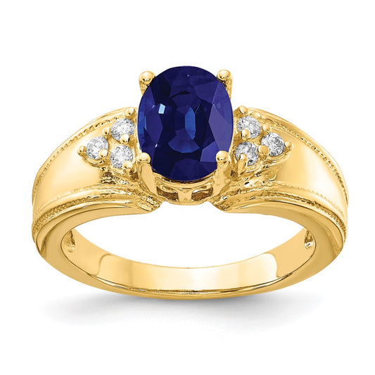 14K Yellow Gold 8x6mm Oval Sapphire A Real Diamond ring