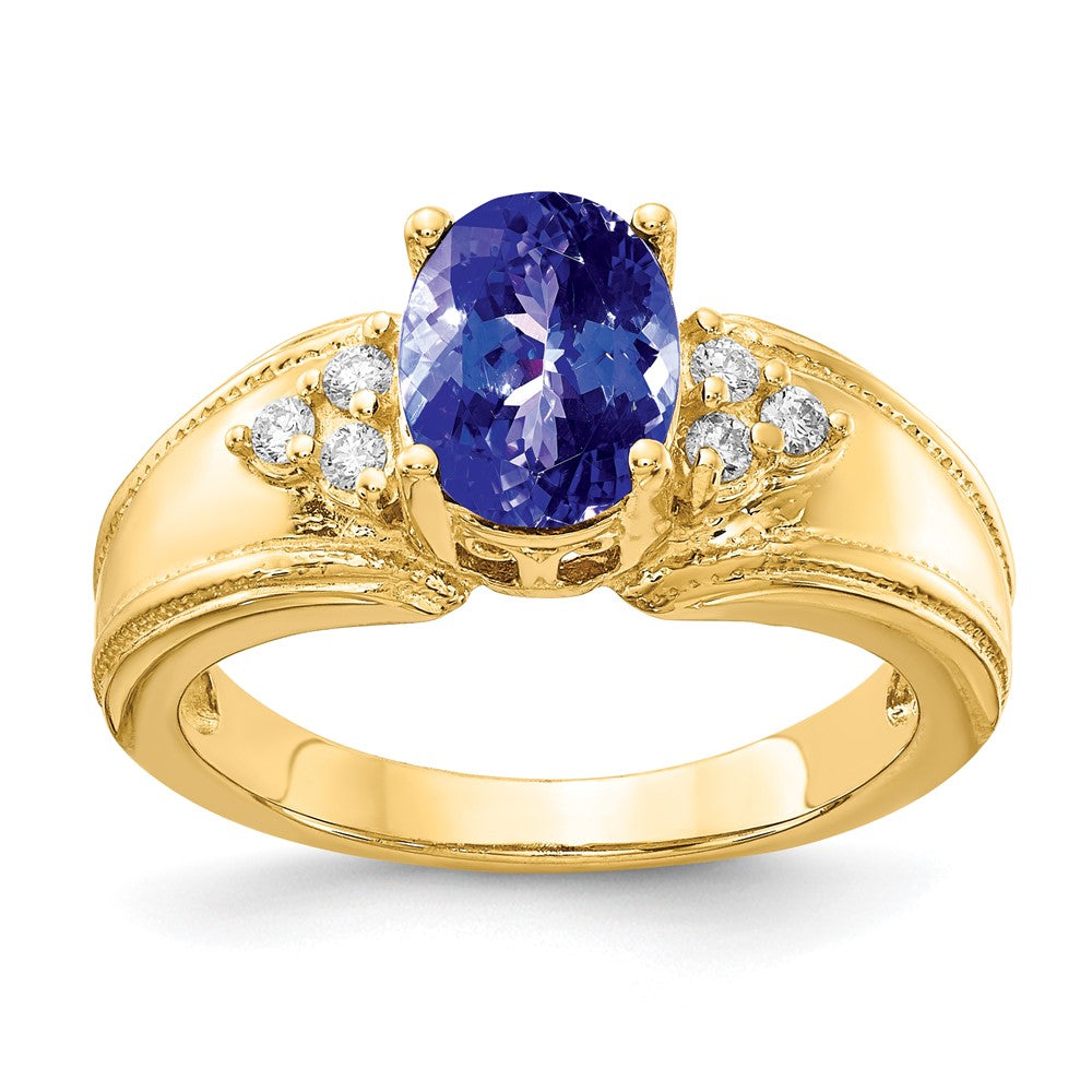 14k Yellow Gold 8x6mm Oval Tanzanite VS Diamond ring