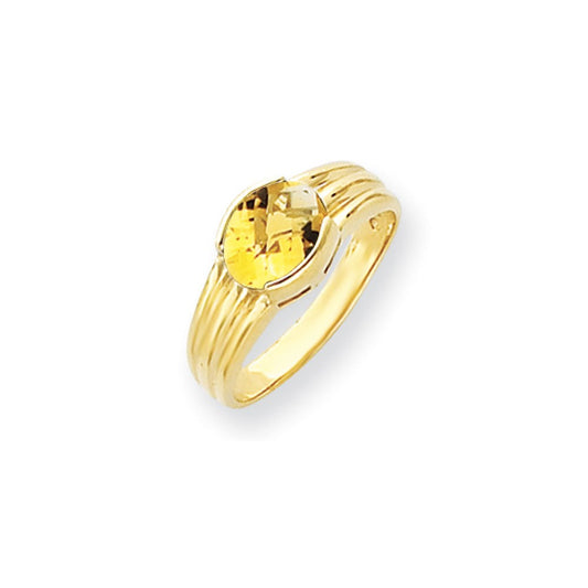 14k Yellow Gold 8x6mm Oval Citrine Checker ring