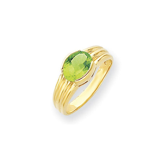 14k Yellow Gold 8x6mm Oval Peridot Checker ring