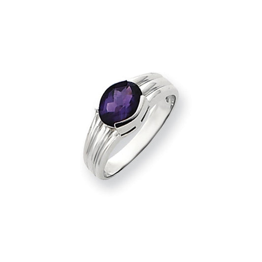 14k White Gold 8x6mm Oval Amethyst Checker ring