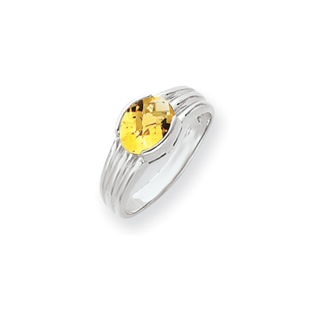 14k White Gold 8x6mm Oval Citrine Checker ring