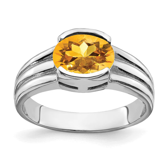 14k White Gold 8x6mm Oval Citrine ring