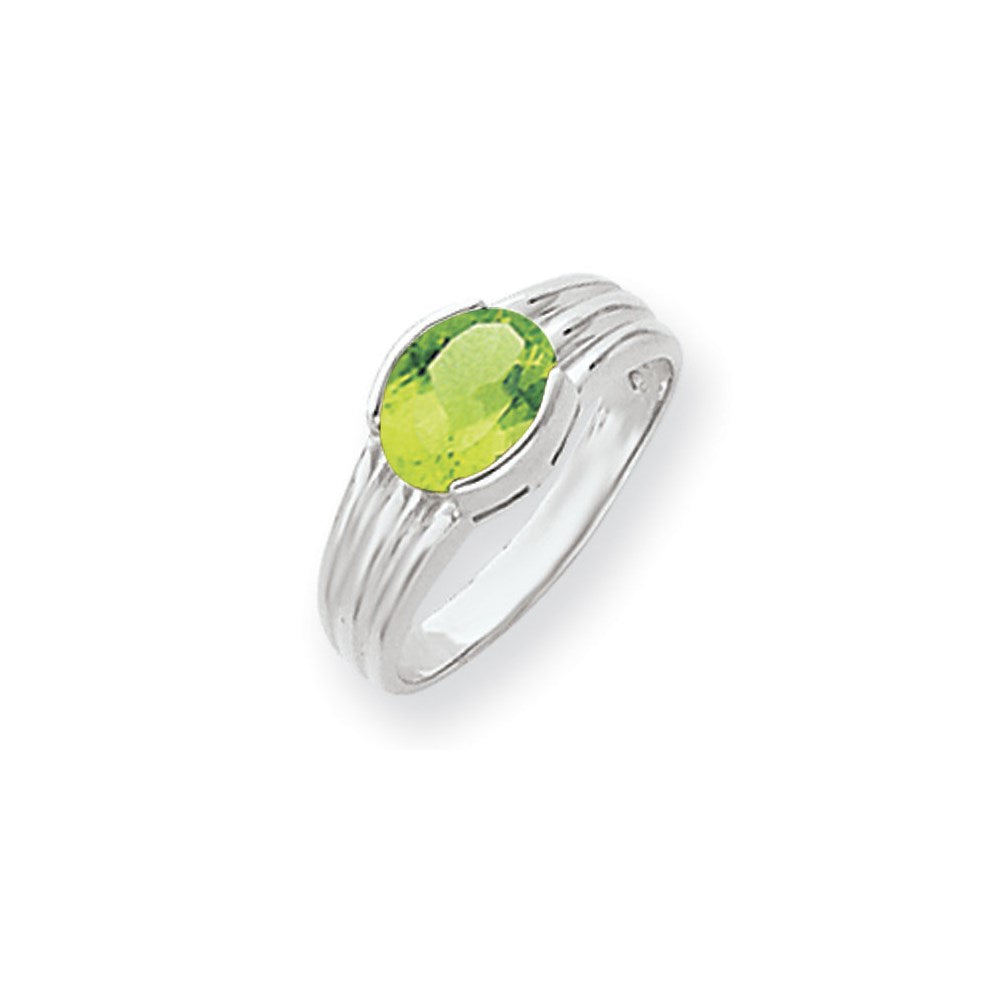 14k White Gold 8x6mm Oval Peridot Checker ring